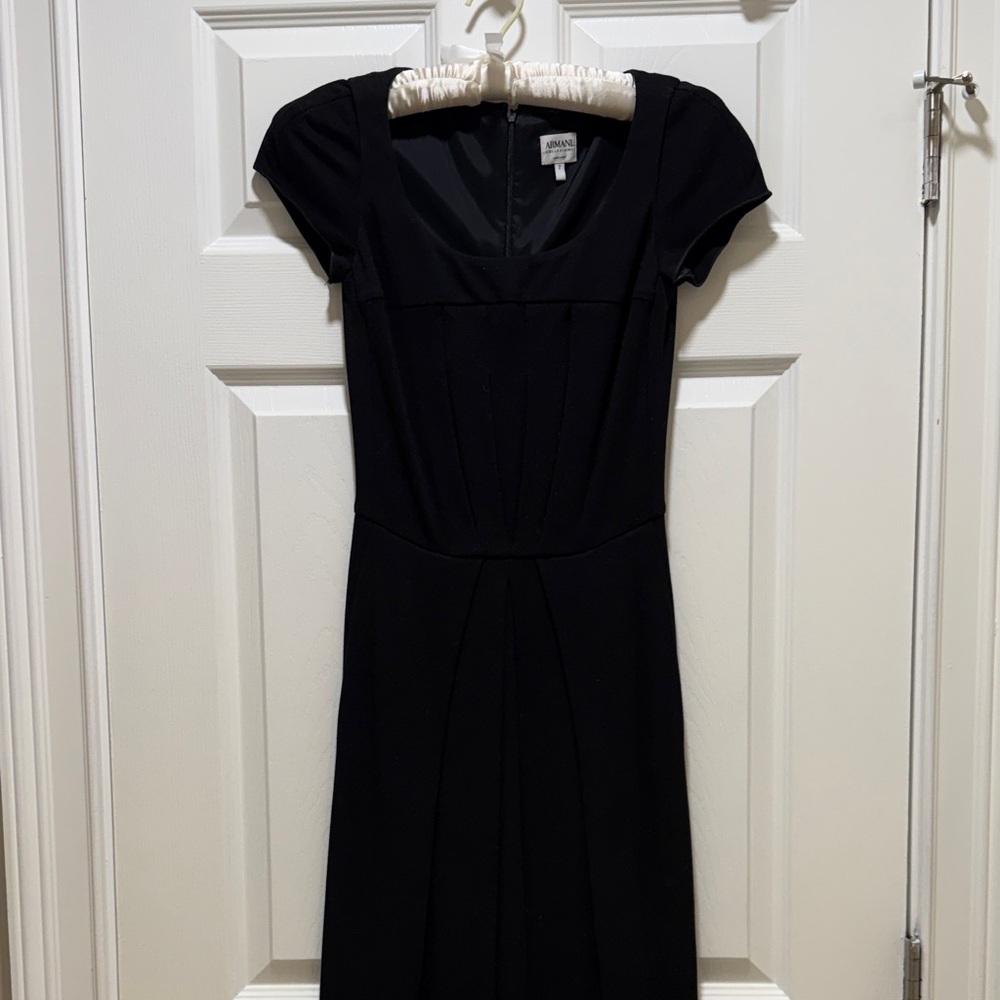 Armani Collezioni Black Midi Dress with Cap Sleeves